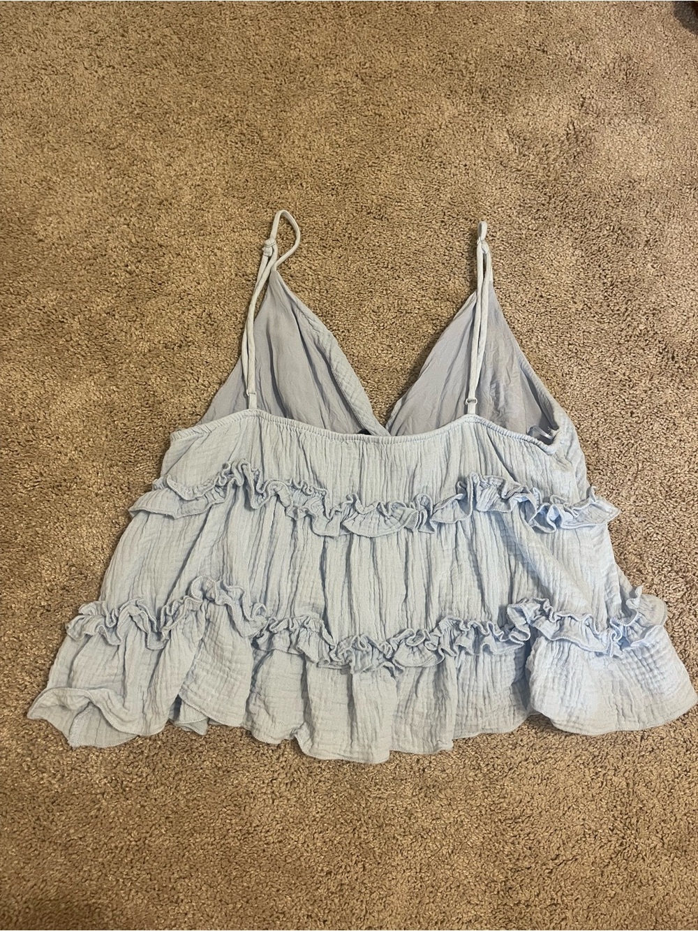 Light Blue Ruffled Spaghetti Strap Tank Top - Picture 2 of 3